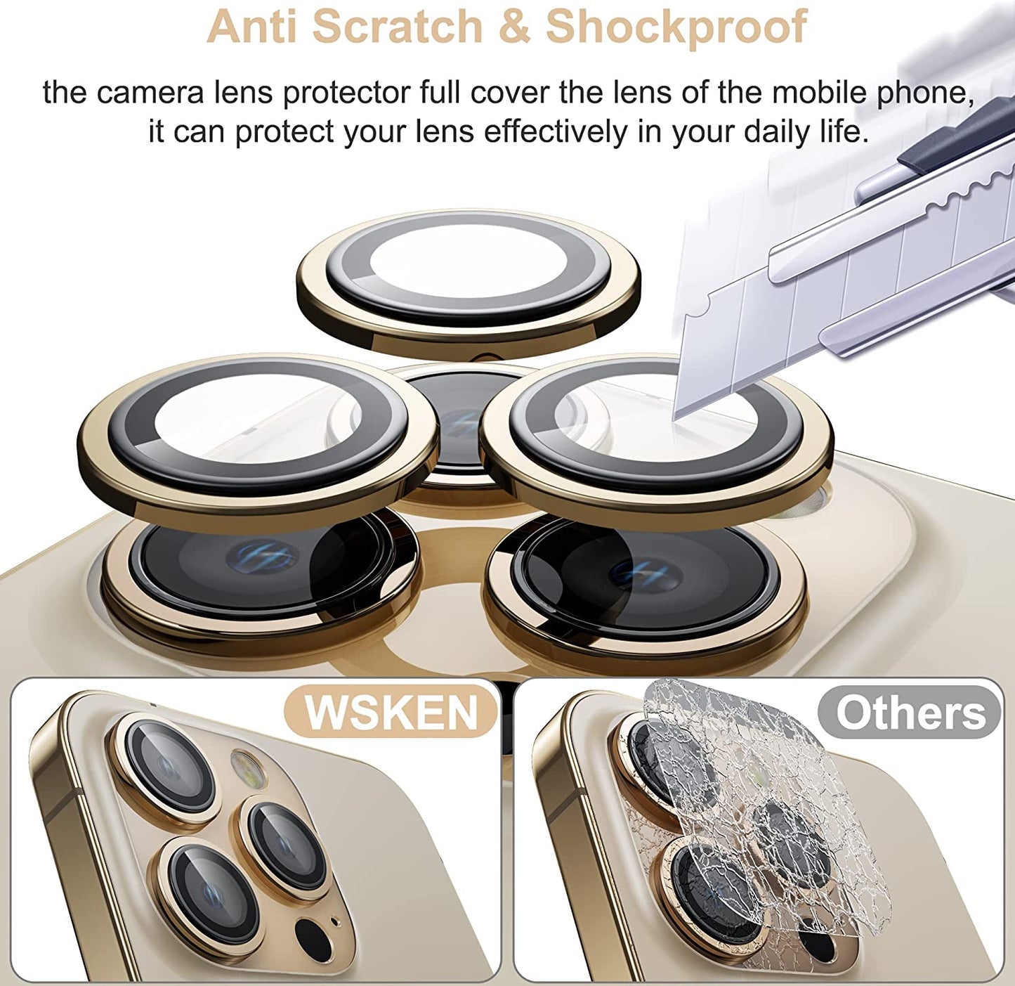 WSKEN for iPhone 13 Pro Max / iPhone 13 Pro Camera Lens Protector-Gold