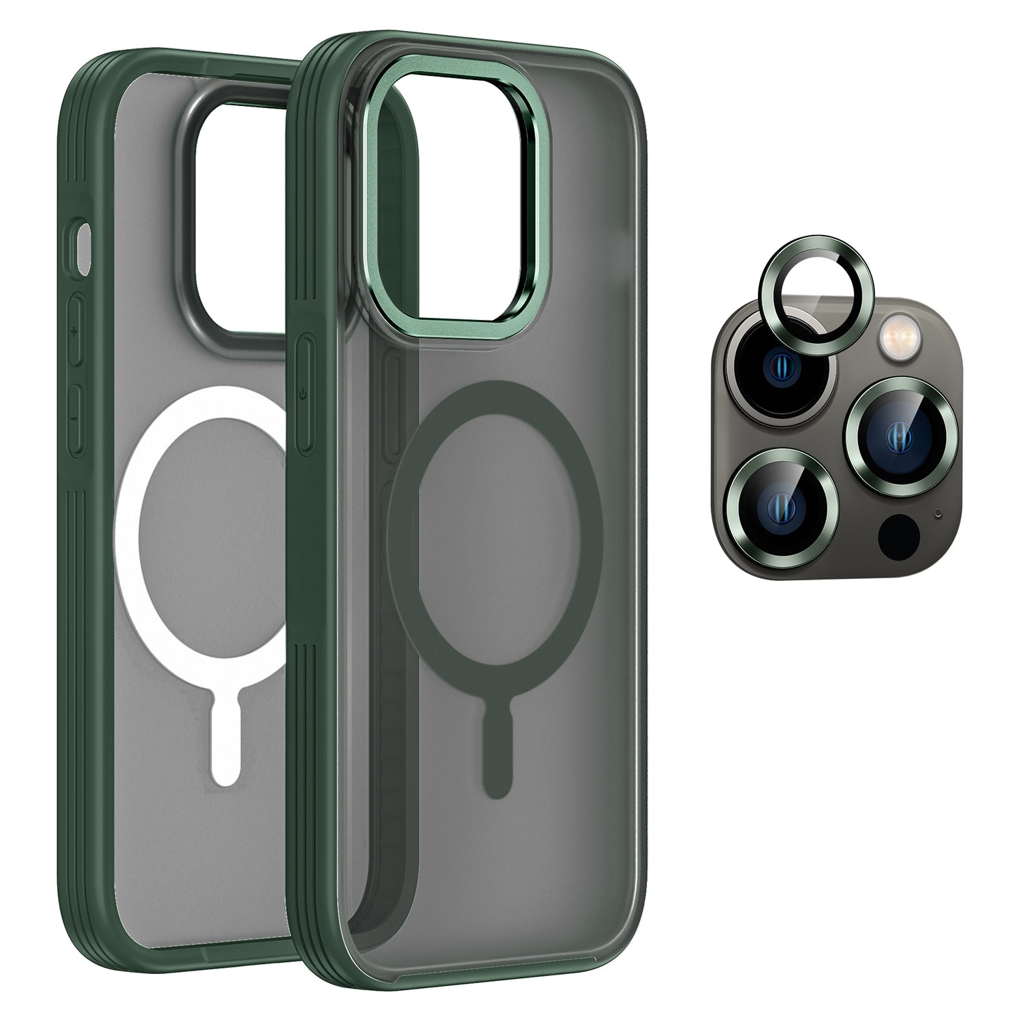 WSKEN Magnetic Case suit with 3X Camera Lens Protector for 14 Pro 6.1 Inch Accessories,Green