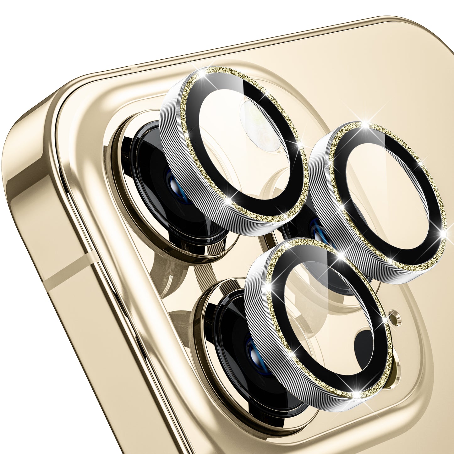 WSKEN iPhone 14 Pro/iPhone 14 Pro Max HD Tempered Metal Glass Camera Lens Protector-Gold Glitter