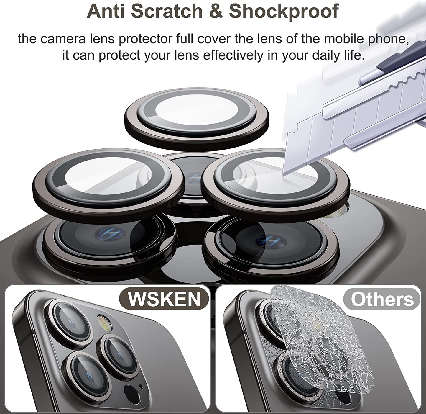 WSKEN for iPhone 13 Pro Max / iPhone 13 Pro Camera Lens Protector-Black
