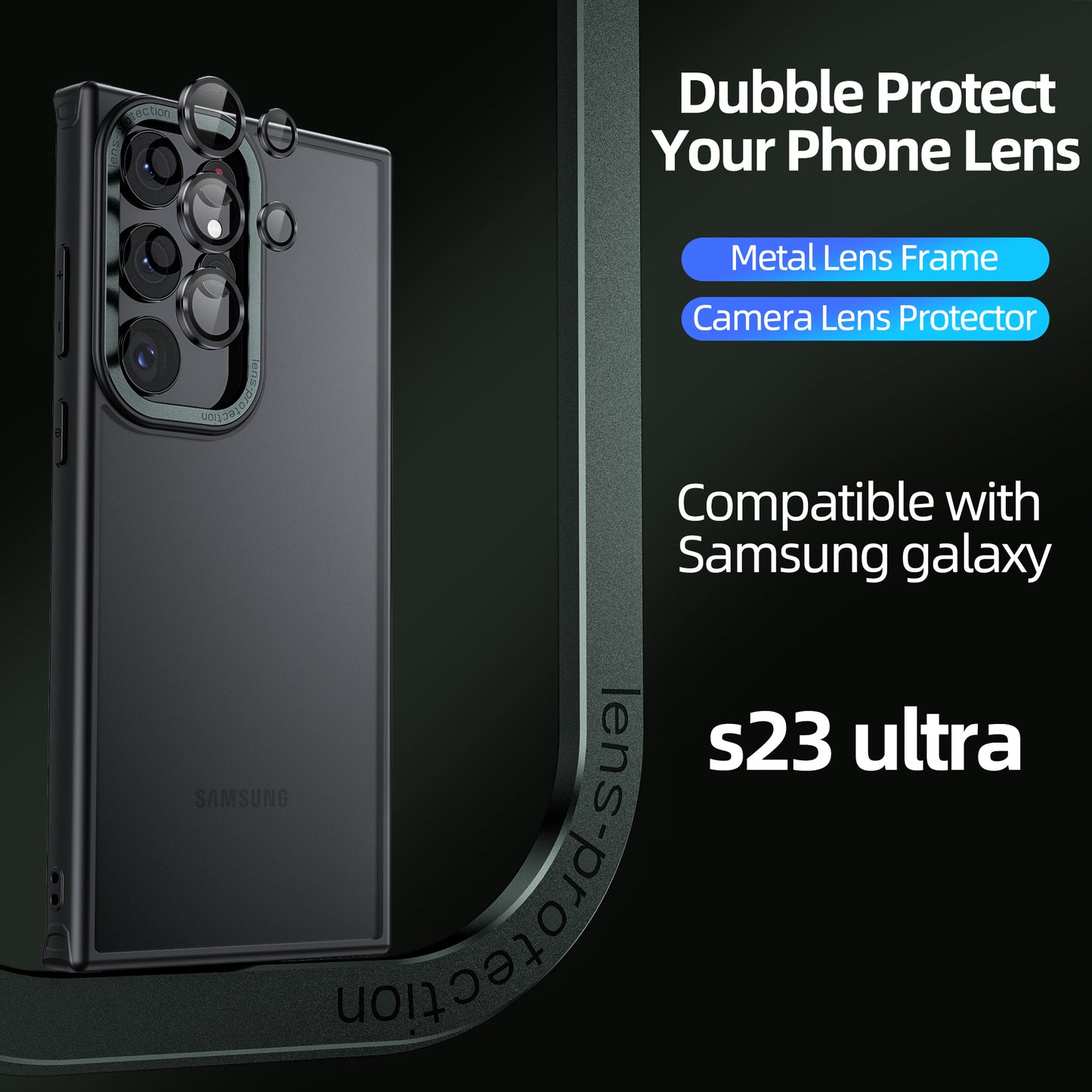 WSKEN for Samsung Galaxy S23 Ultra Case, [Double Camera Lens Protection]-Black+ Black