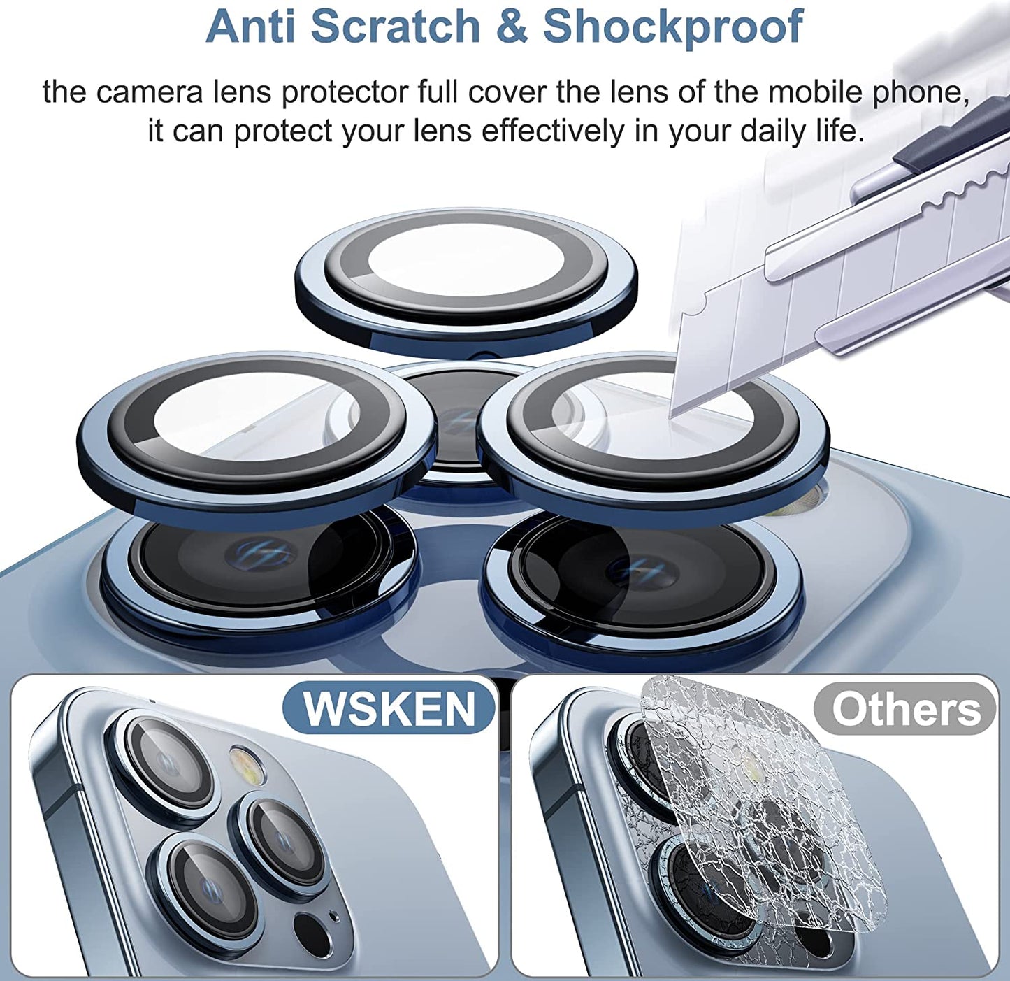 WSKEN for iPhone 13 Pro Max / iPhone 13 Pro Camera Lens Protector-Blue