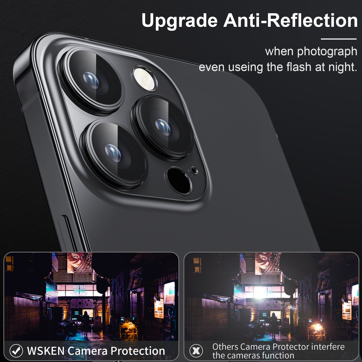 WSKEN iPhone 14 Pro/iPhone 14 Pro Max Ultra Thin Camera Lens Protector-Black