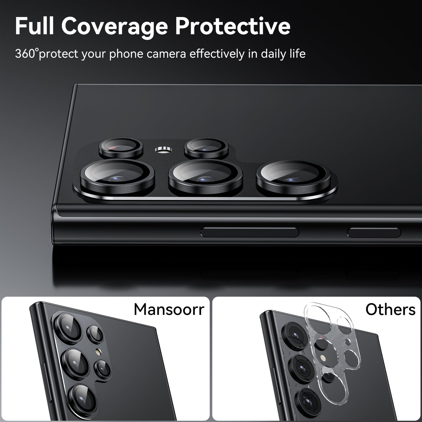 Mansoorr for Samsung Galaxy S23 Ultra Camera Lens Protector-Black + Silver