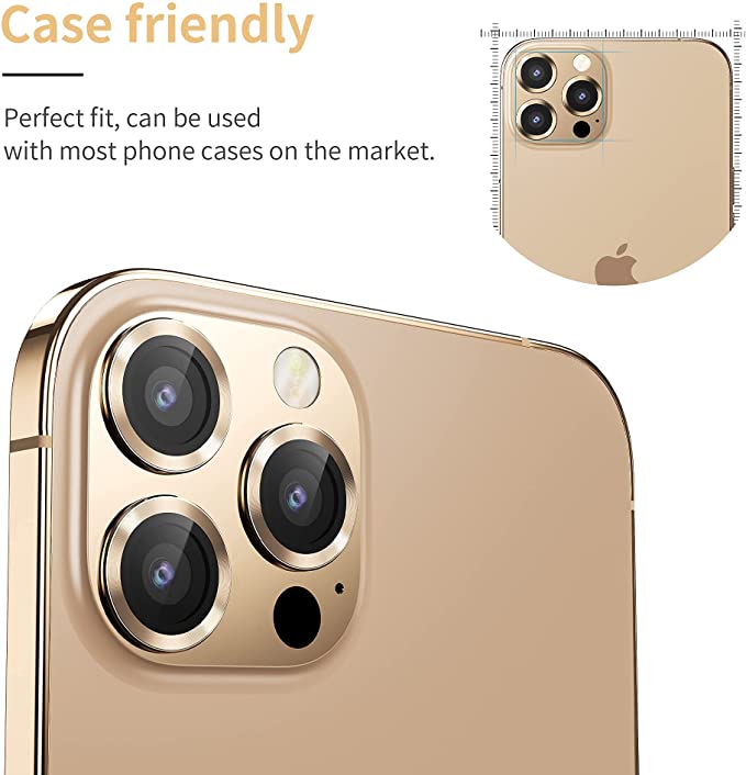 WSKEN iPhone 13 Pro / Pro Max Camera Lens Protector-Gold+iPhone 13 Pro Max Case-Black