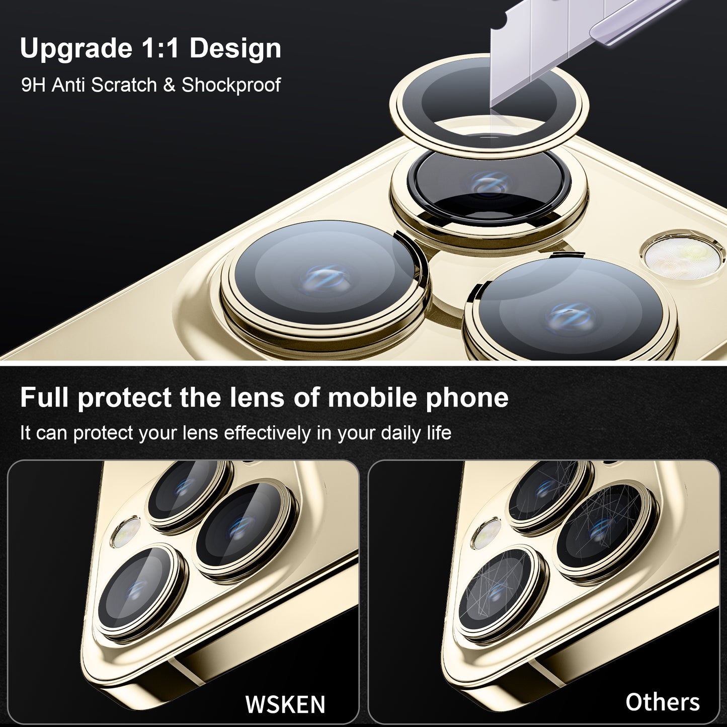 WSKEN iPhone 14 Pro/iPhone 14 Pro Max Ultra Thin Camera Lens Protector-Gold