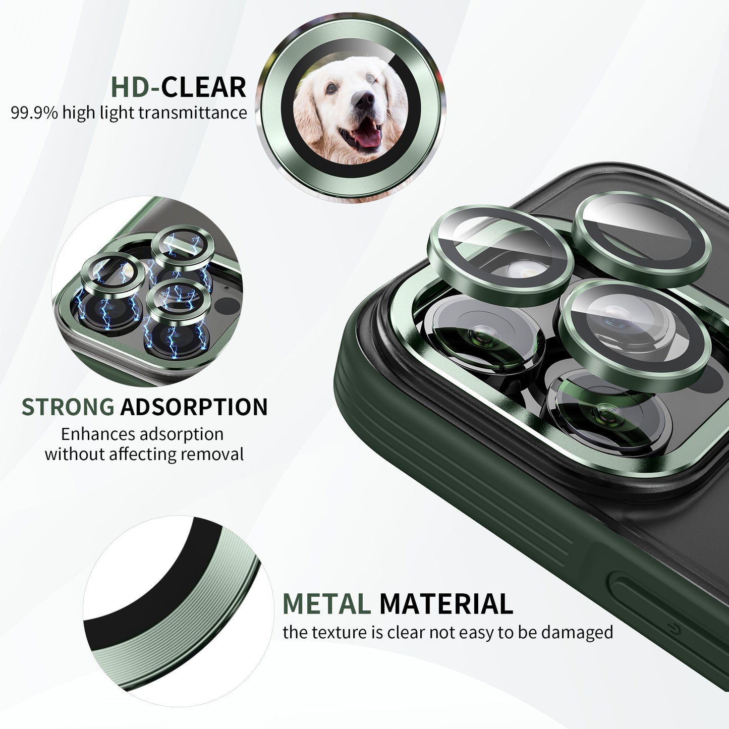 WSKEN Magnetic Case suit with 3X Camera Lens Protector for 14 Pro 6.1 Inch Accessories,Green