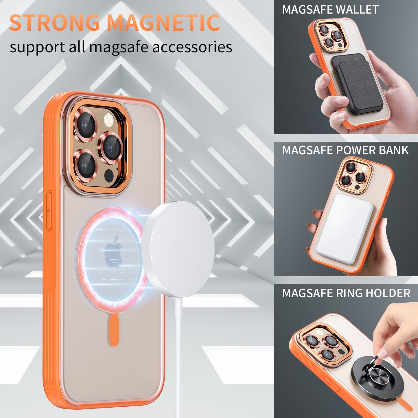 WSKEN Magnetic Case suit with 3X Camera Lens Protector for 14 Pro 6.1 Inch Accessories,Orange