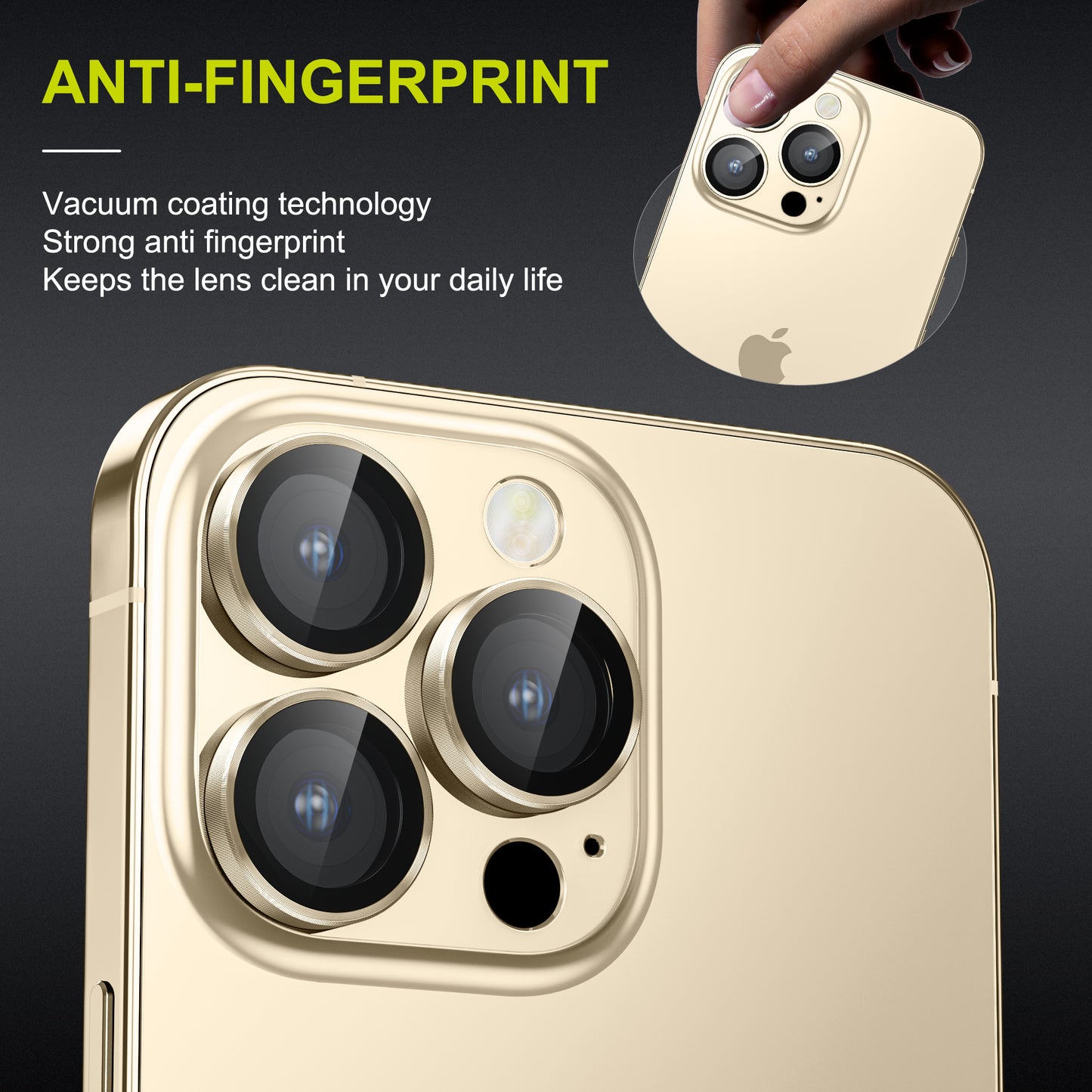 WSKEN iPhone 14 Pro/iPhone 14 Pro Max HD Tempered Metal Glass Camera Lens Protector-Gold