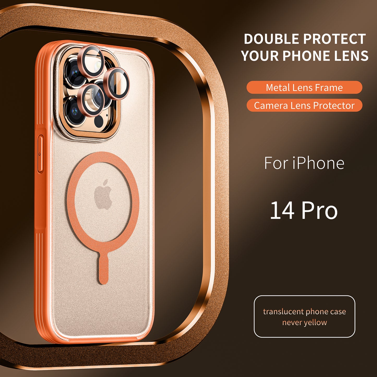 WSKEN Magnetic Case suit with 3X Camera Lens Protector for 14 Pro 6.1 Inch Accessories,Orange