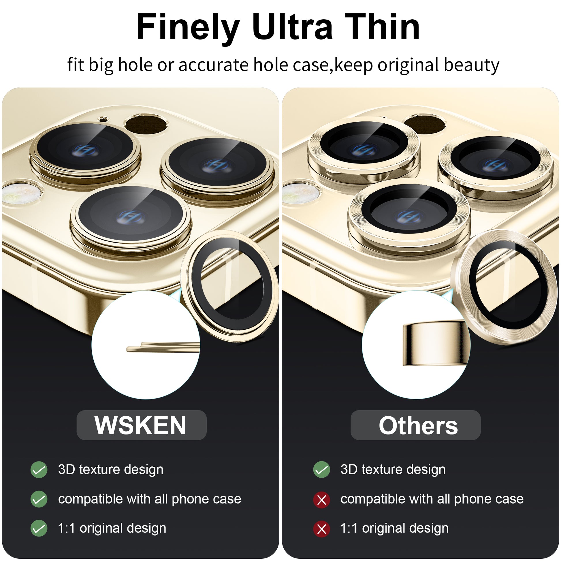  WSKEN for iPhone 14 Pro/iPhone 14 Pro Max Camera Lens Protector,[Night  Shooting Mode] HD Tempered Metal Glass Camera Screen Protector Cover Film  Accessories, Black : Cell Phones & Accessories