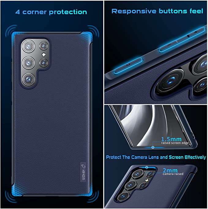 WSKEN Samsung Galaxy S22 Ultra Case  - Blue+Camera Cover Lens Protector