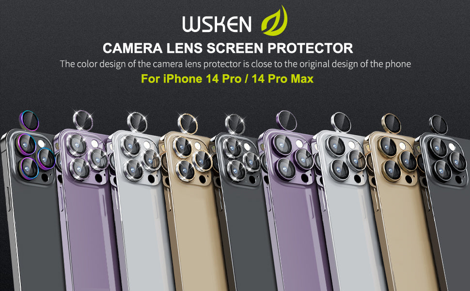 WSKEN iPhone 14 Pro/iPhone 14 Pro Max HD Tempered Metal Glass Camera Lens Protector-Glitter