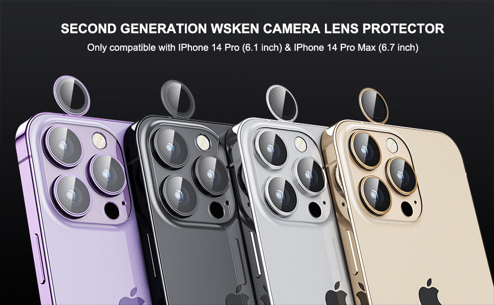 WSKEN iPhone 14 Pro/iPhone 14 Pro Max Ultra Thin Camera Lens Protector-Black
