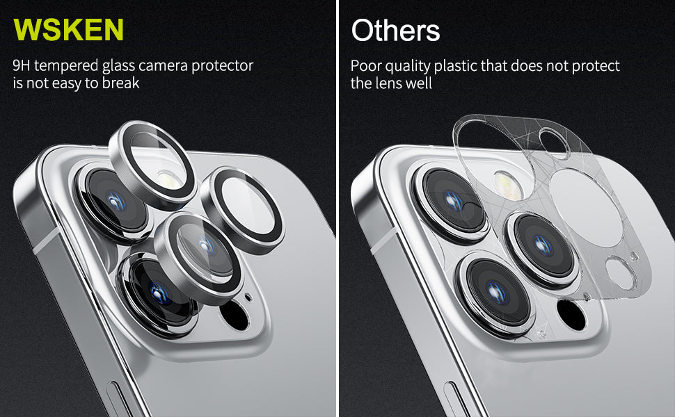 WSKEN iPhone 14 Pro/iPhone 14 Pro Max HD Tempered Metal Glass Camera Lens Protector-Silver